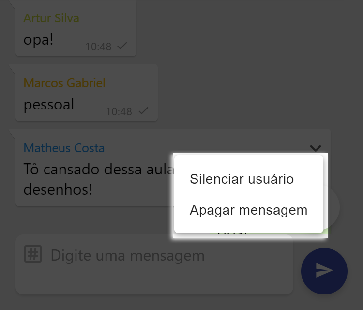 Screenshot do popup para silenciar usuários